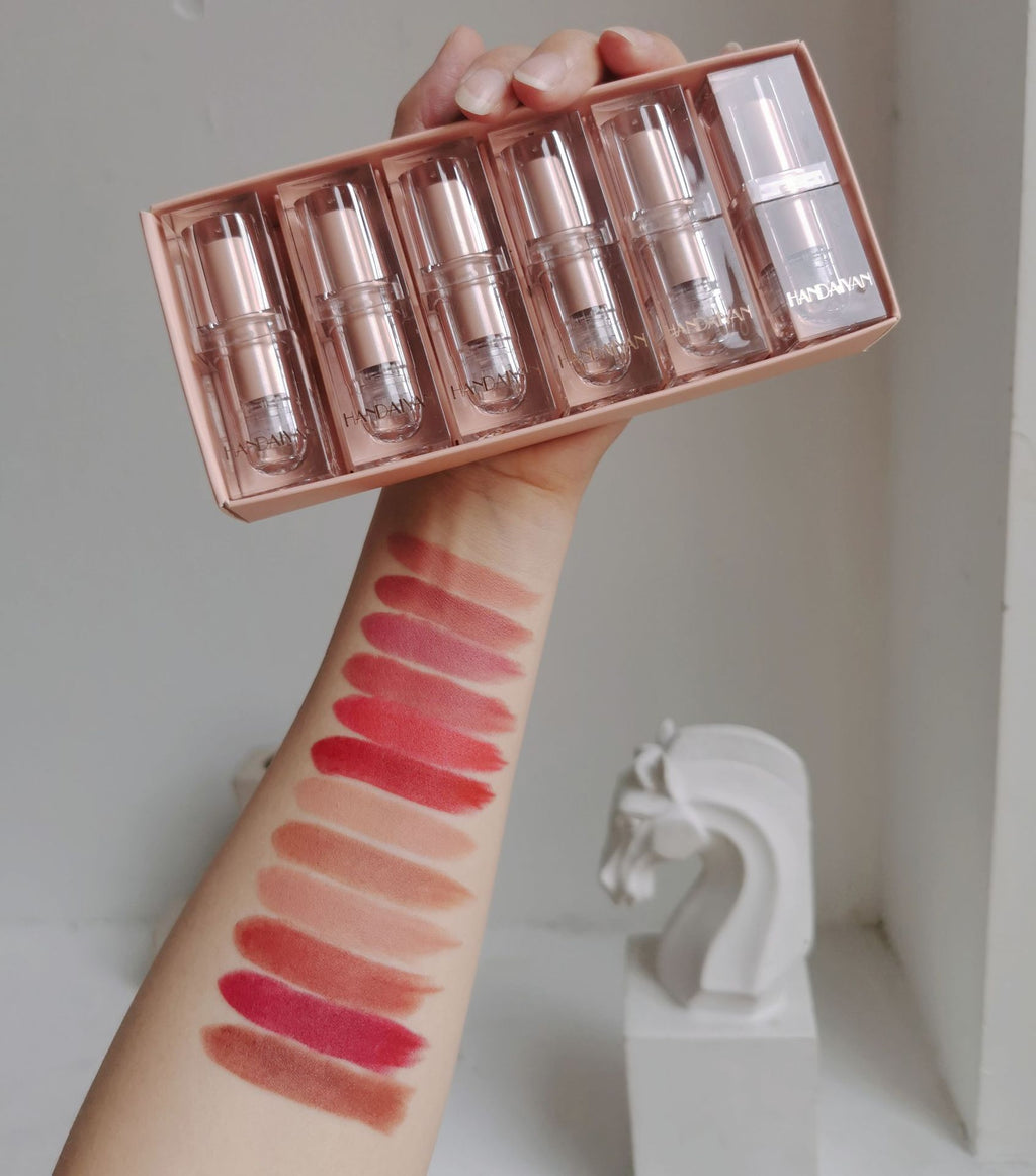 HANDAIYAN Makeup Crystal Square Tube Lipstick Small Ice Cube Matte Matte Lipstick Set 6 Pack